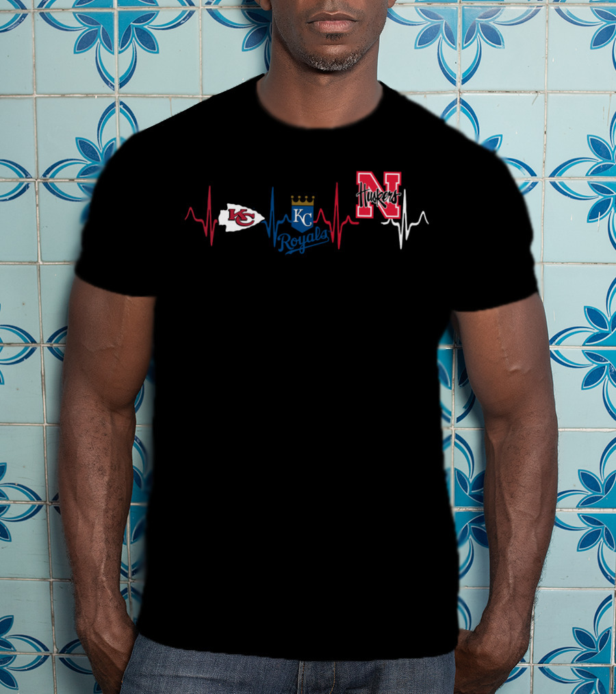 Kansas City Chiefs Kansas City Royals Nebraska Huskers Heartbeat T-Shirt