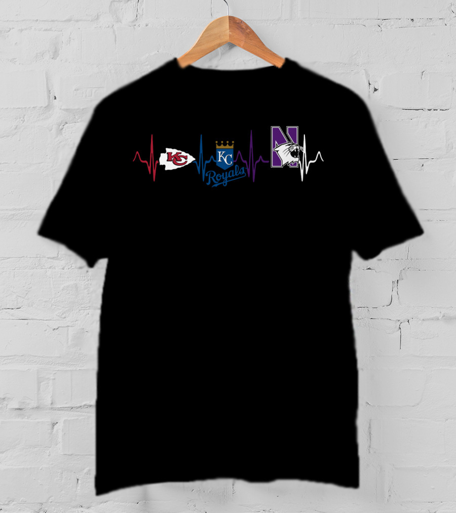 Love Chiefs Royals Northwestern Wildcats Heartbeat T-Shirt