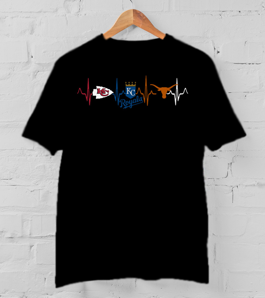 Love Chiefs Royals Longhorns Heartbeat Icons T-Shirt