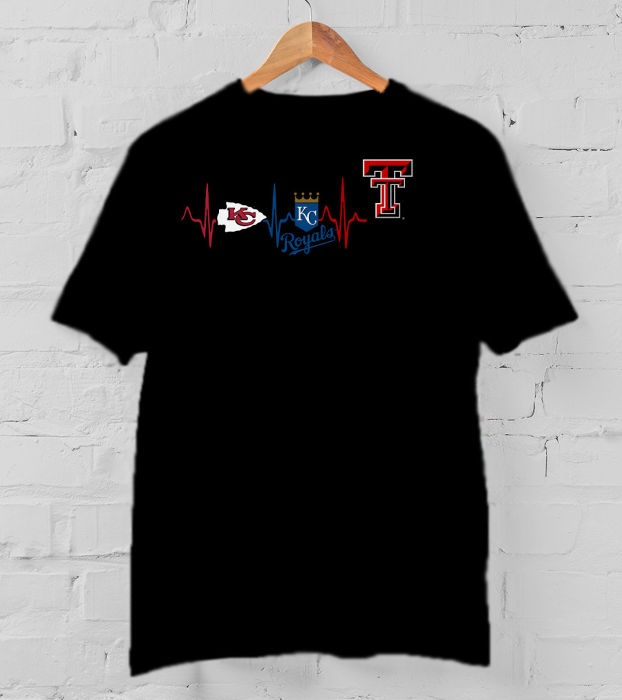 Kansas City Chiefs Kc Royals Texas Tech Red Raiders Heartbeat T-Shirt