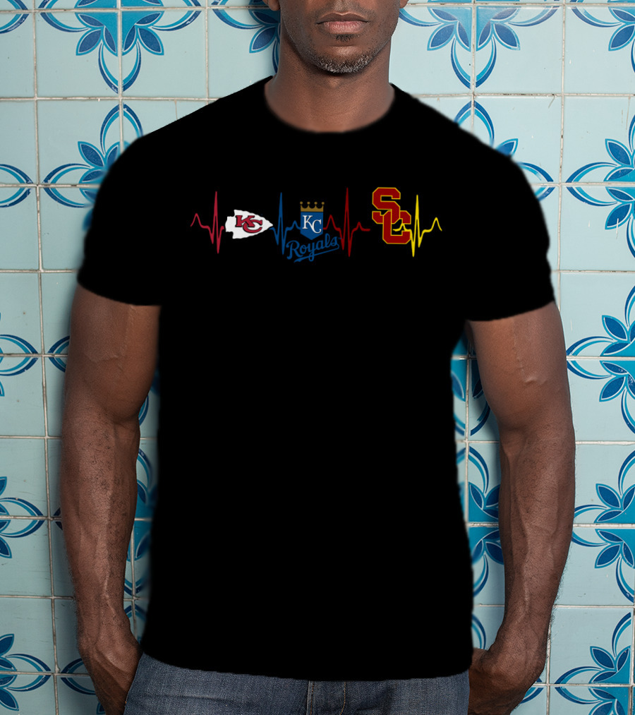 Kansas City Chiefs Royals Usc Trojans Heartbeat T-Shirt