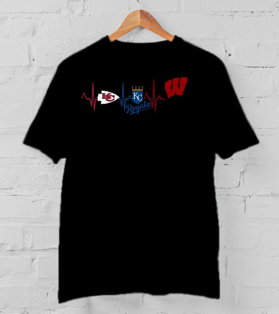 Kansas City Chiefs Royals Wisconsin Badgers Heartbeat T-Shirt