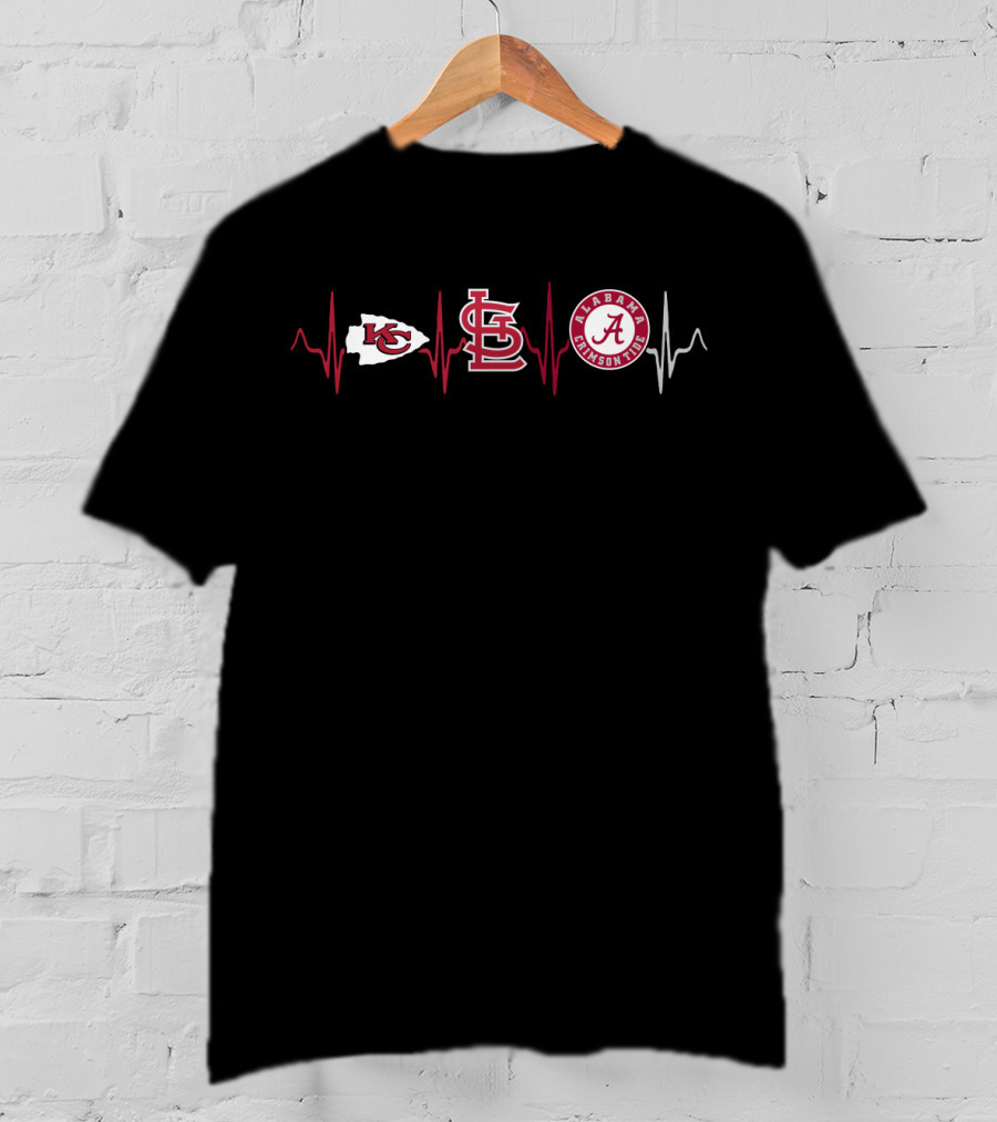 Kansas City Chiefs St. Louis Cardinals Alabama Crimson Tide Heartbeat T-Shirt