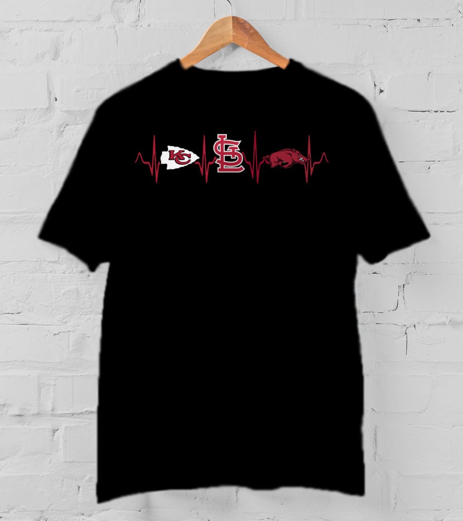 Kansas City Chiefs St. Louis Cardinals Arkansas Razorbacks Heartbeat Fan T-Shirt