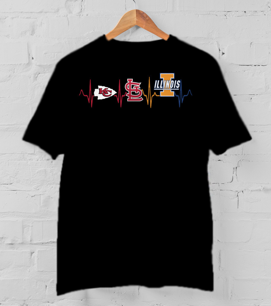 Love Chiefs Cardinals Illinois Heartbeat T-Shirt