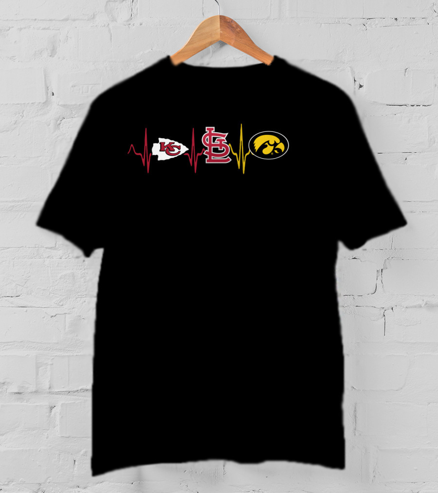 Love Chiefs Cardinals Hawkeyes Heartbeat T-Shirt