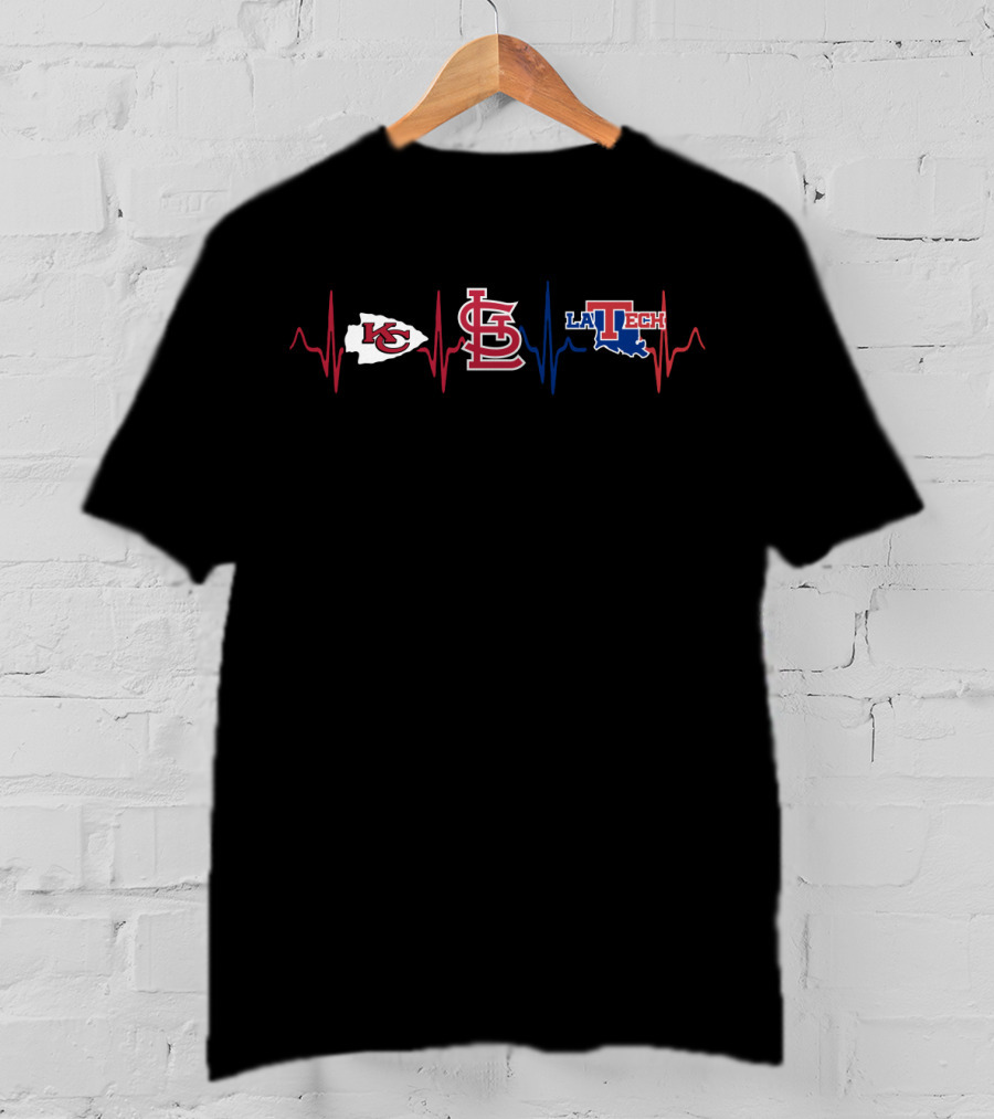 Love Kansas City Chiefs St. Louis Cardinals Louisiana Tech Heartbeat T-Shirt