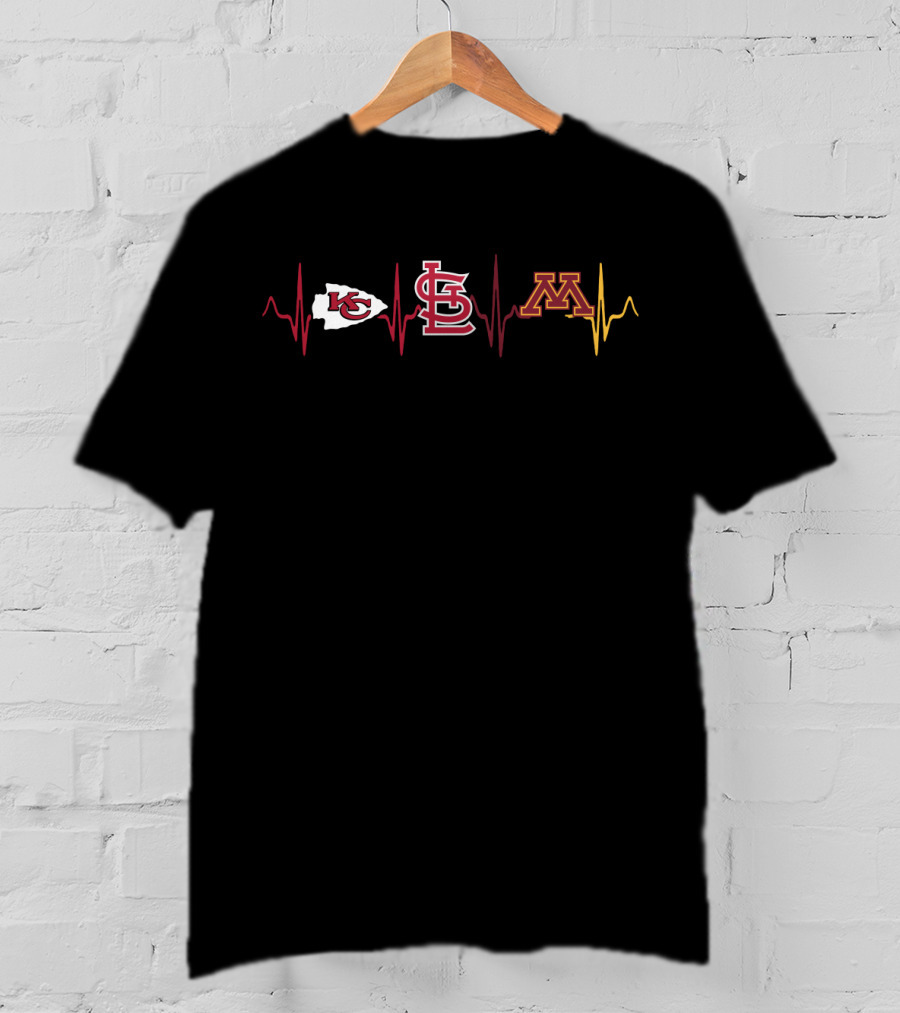 Kansas City Chiefs St. Louis Cardinals Minnesota Golden Gophers Heartbeat T-Shirt