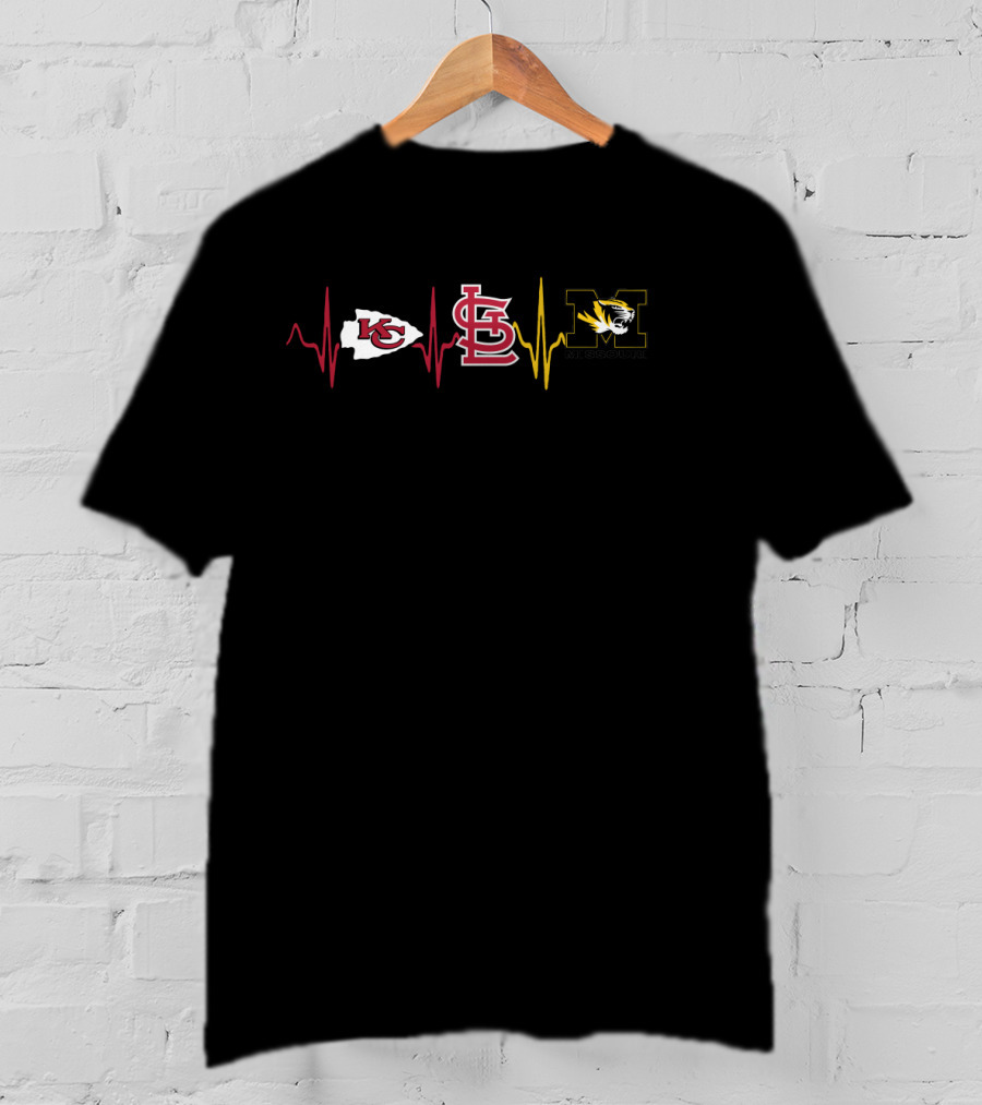 Kansas City Chiefs St. Louis Cardinals Missouri Tigers Heartbeat T-Shirt