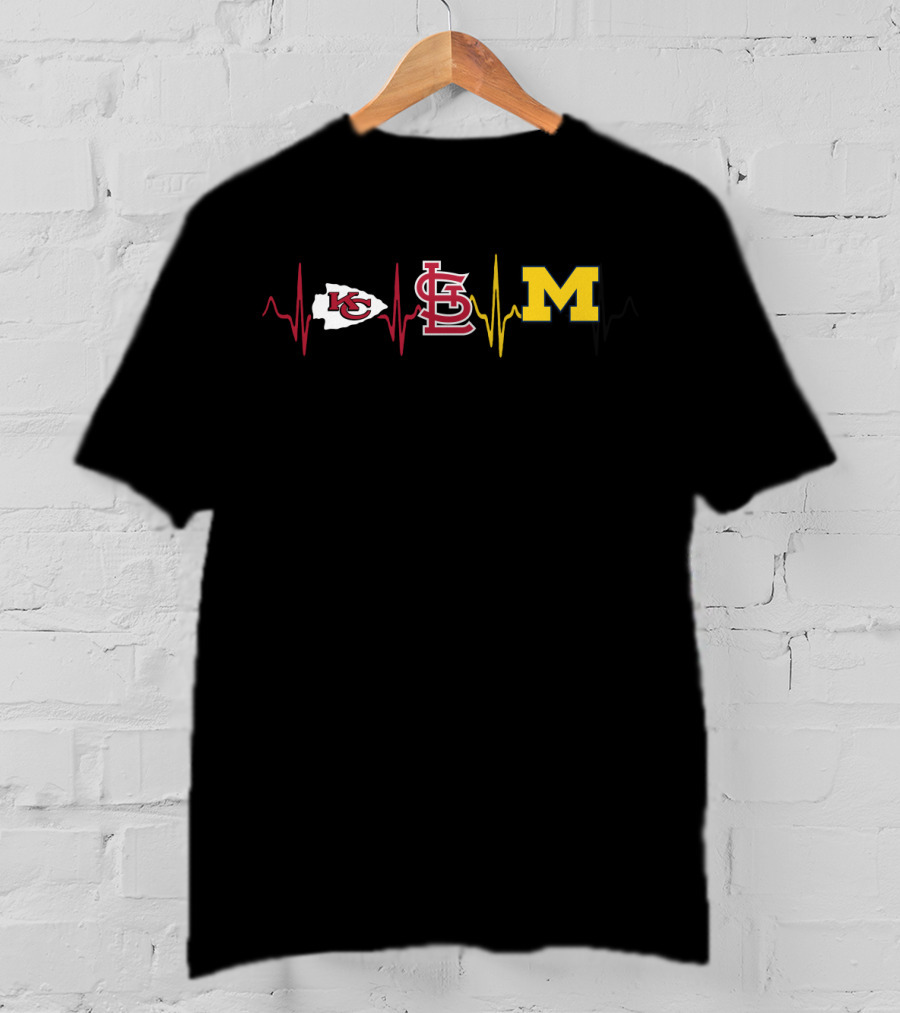 Love Chiefs Cardinals Michigan Heartbeat T-Shirt