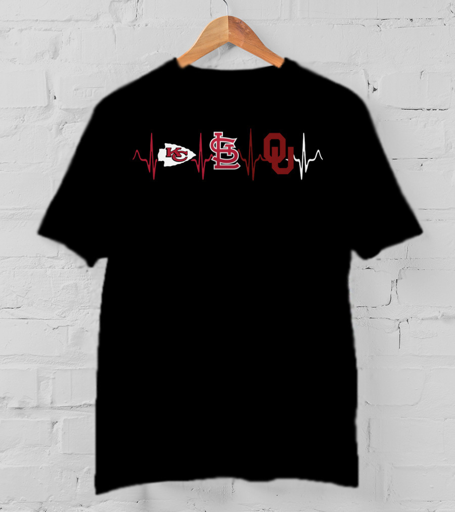 Kansas City Chiefs St. Louis Cardinals Oklahoma Sooners Heartbeat T-Shirt