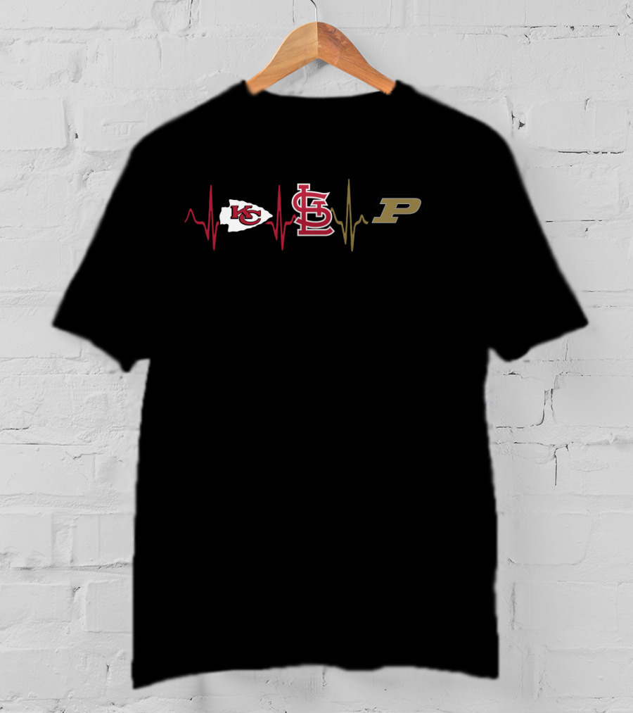 Kansas City Chiefs St. Louis Cardinals Purdue Boilermakers Heartbeat T-Shirt