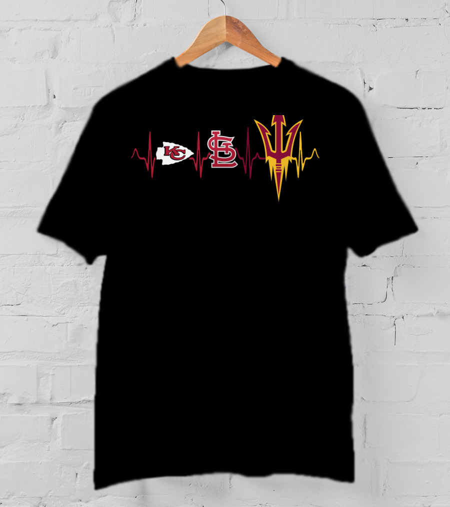 Kansas City Chiefs St. Louis Cardinals Arizona State Sun Devils Heartbeat T-Shirt