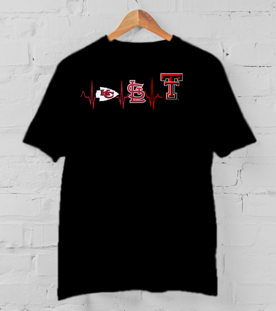 Kansas City Chiefs St. Louis Cardinals Texas Tech Red Raiders Heartbeat T-Shirt