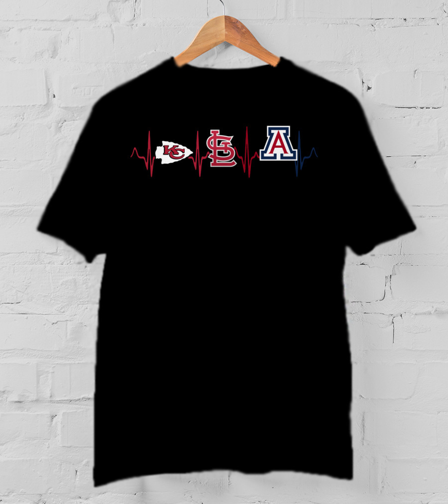 Kansas City Chiefs St. Louis Cardinals Arizona Wildcats Heartbeat T-Shirt