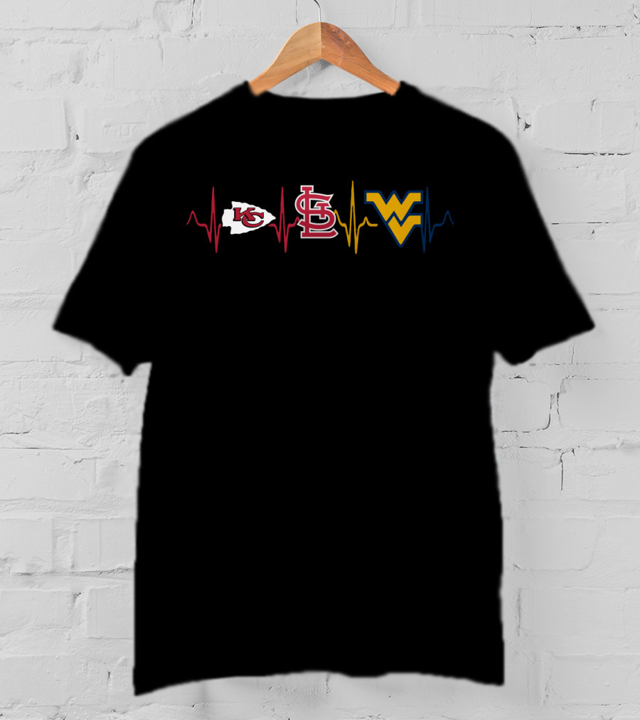 Kansas City Chiefs St. Louis Cardinals West Virginia Mountaineers Heartbeat T-Shirt