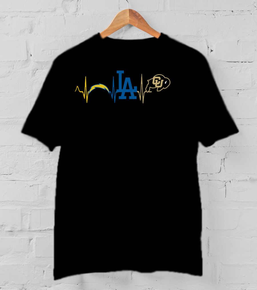 Love Chargers Dodgers Cbu Buffs Heartbeat T-Shirt