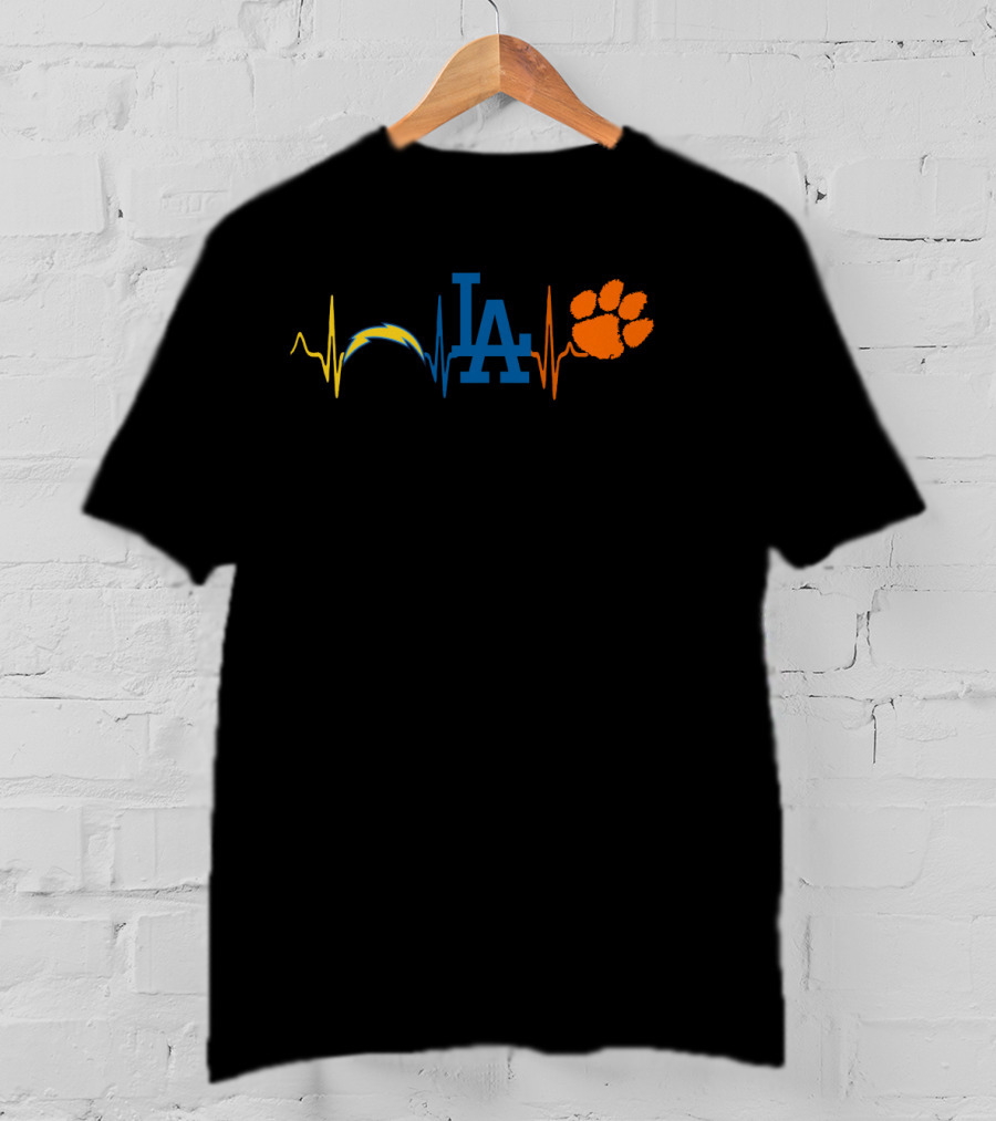 Love Chargers Dodgers Clemson Tigers Heartbeat T-Shirt