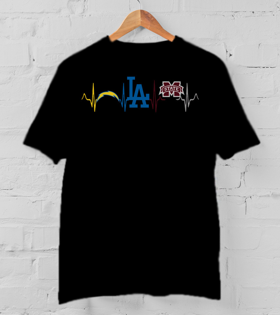 Love Chargers Dodgers Mississippi State Bulldogs Logo Mashup T-Shirt