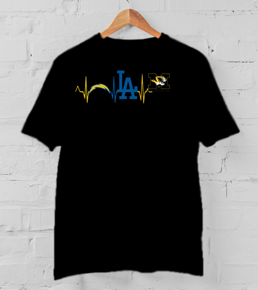 Love Chargers Dodgers Missouri Tigers Hearts Beat T-Shirt