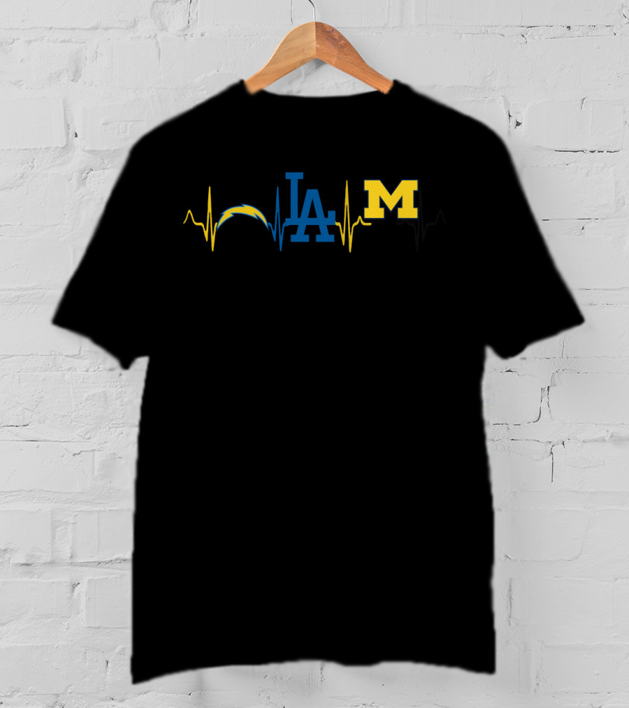 Love Chargers Dodgers Michigan Wolverines Heartbeat T-Shirt