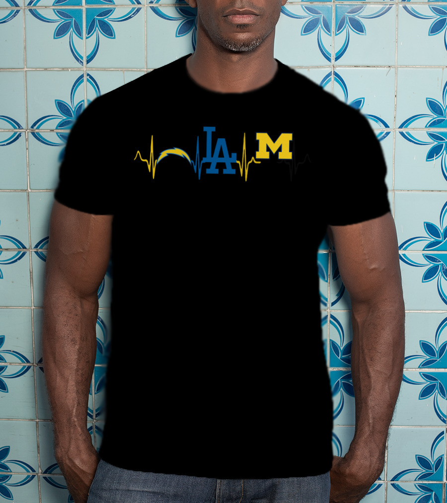 Love Chargers Dodgers Michigan Wolverines Heartbeat T-Shirt