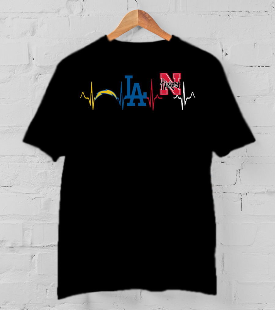 La Chargers Dodgers Huskers Heartbeat Ekg T-Shirt