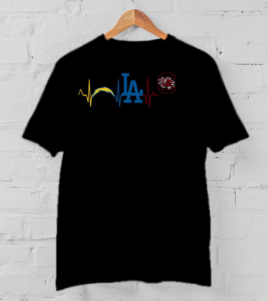 Los Angeles Chargers Dodgers South Carolina Gamecocks Heartbeat T-Shirt