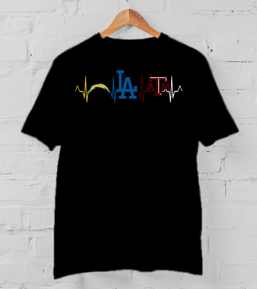 Love Chargers Dodgers Texas A&M Heartbeat T-Shirt