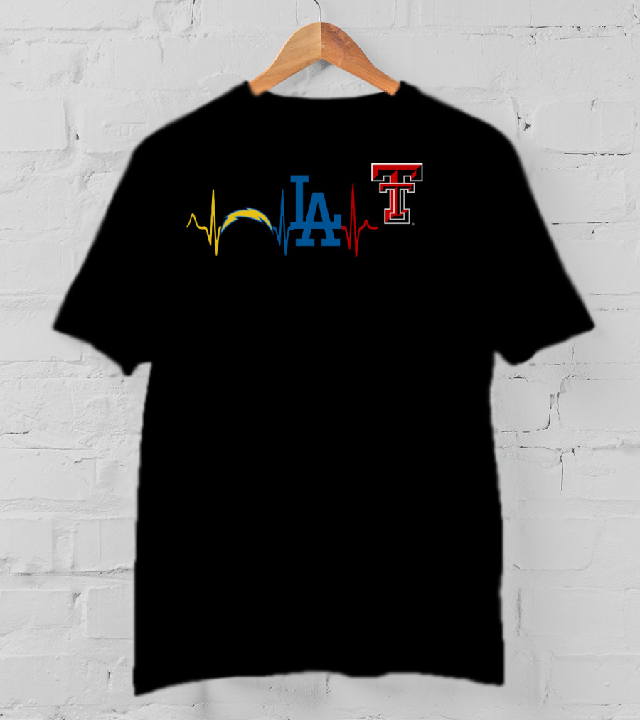 Love Chargers La Dodgers Texas Tech Logos Heartbeat T-Shirt