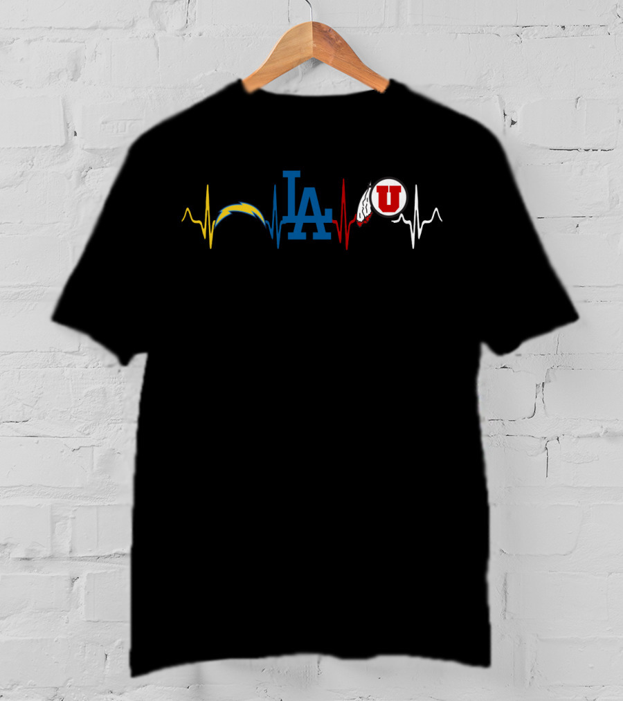 Love Chargers Dodgers Utah Utes Heartbeat T-Shirt