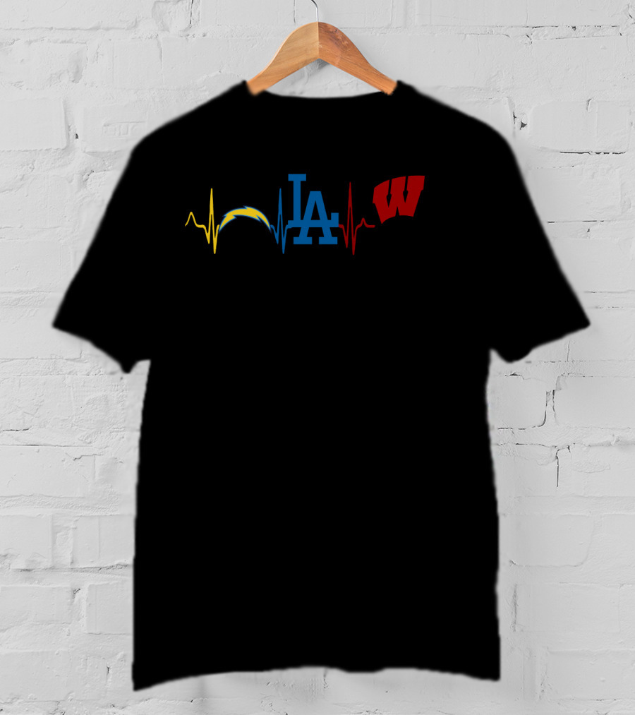 Chargers Dodgers Wisconsin Heartbeat Sports Fan T-Shirt