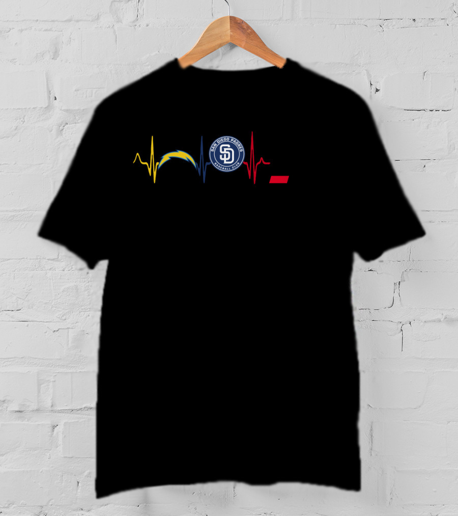Love Chargers With San Diego Padres And Cincinnati Bearcats Cb Heartbeat T-Shirt
