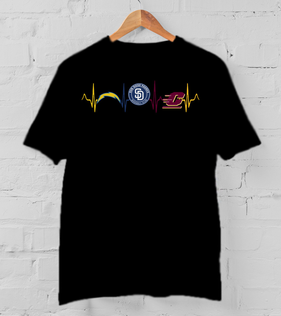 San Diego Chargers Padres Central Michigan Heartbeat T-Shirt