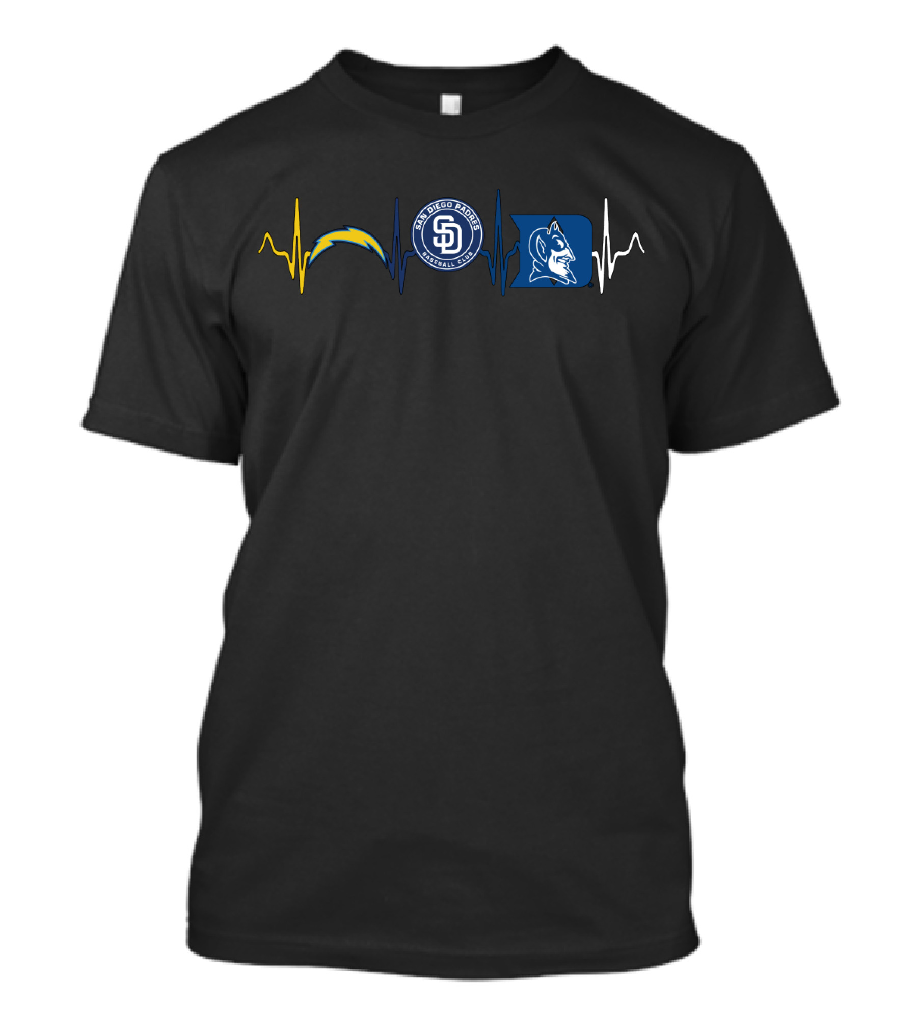 Love Chargers Padres San Diego Duke Blue Devils Heartbeat T-Shirt