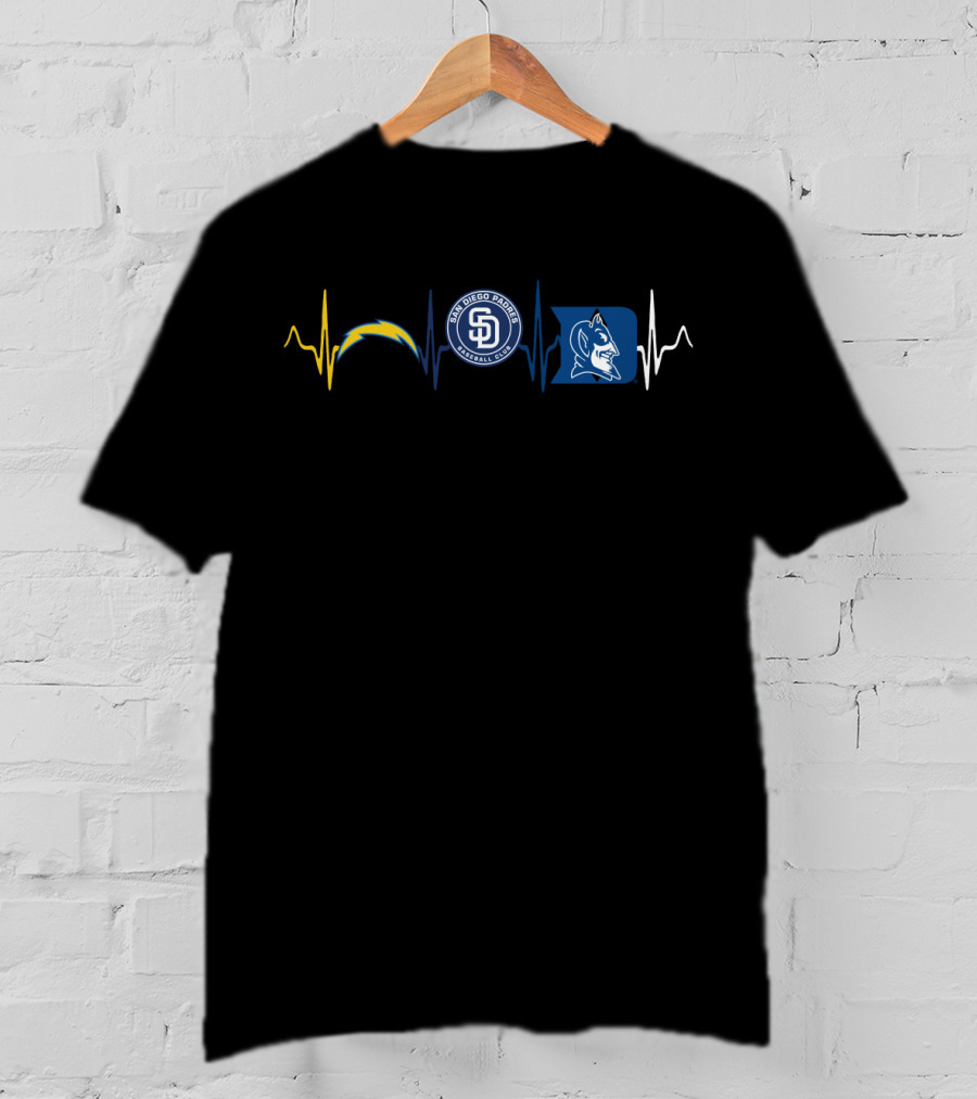 Love Chargers Padres San Diego Duke Blue Devils Heartbeat T-Shirt