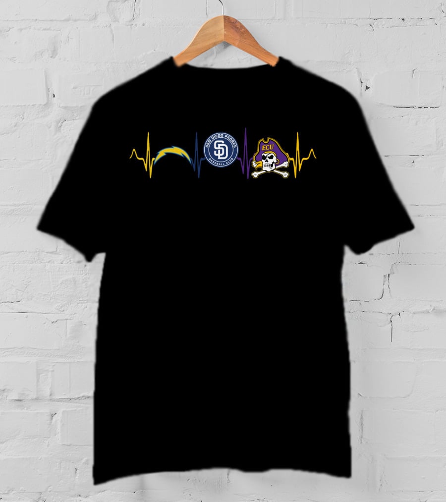 San Diego Padres Chargers Ecu Pirates Heartbeat T-Shirt