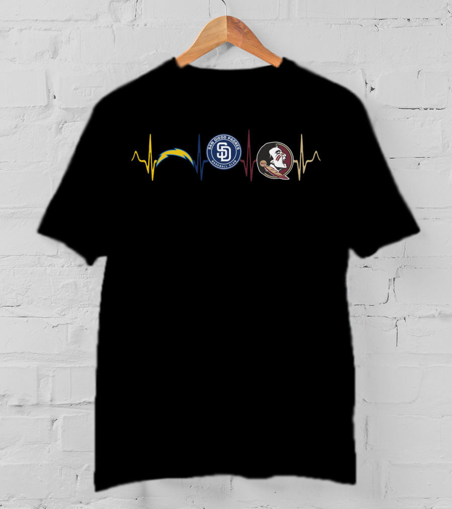 San Diego Padres Chargers Florida State Seminoles Heartbeat T-Shirt