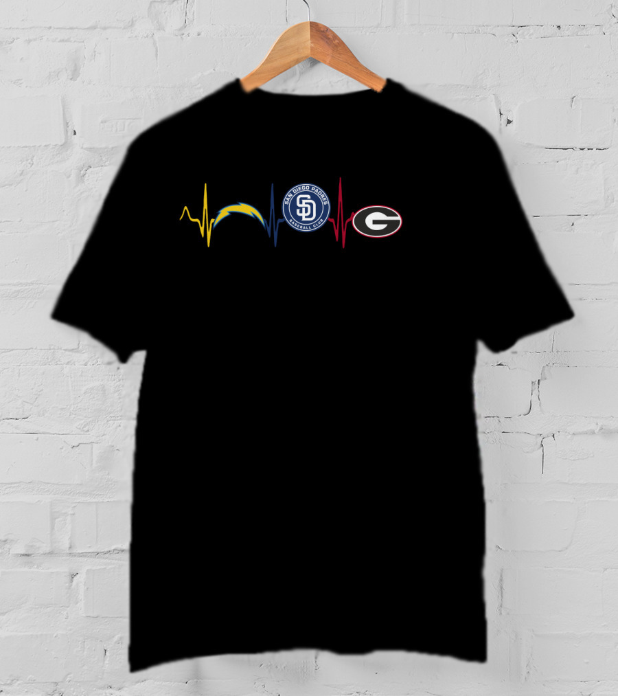 San Diego Chargers Padres Georgia Bulldogs Heartbeat Icons T-Shirt