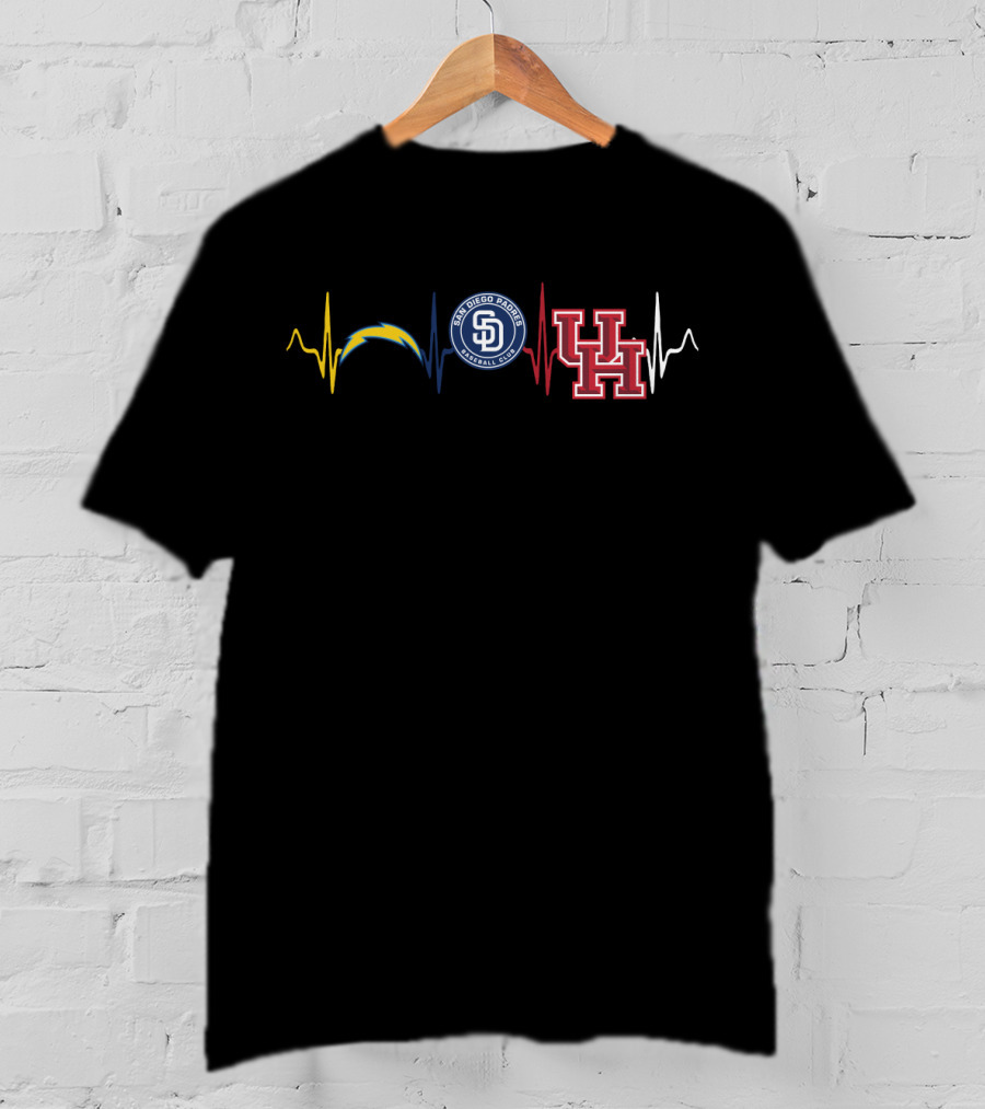 Heartbeats For Chargers Padres Houston Cougars T-Shirt