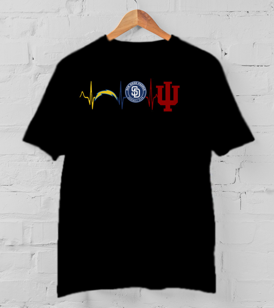 Love Chargers San Diego Padres Indiana Hoosiers Heartbeat T-Shirt