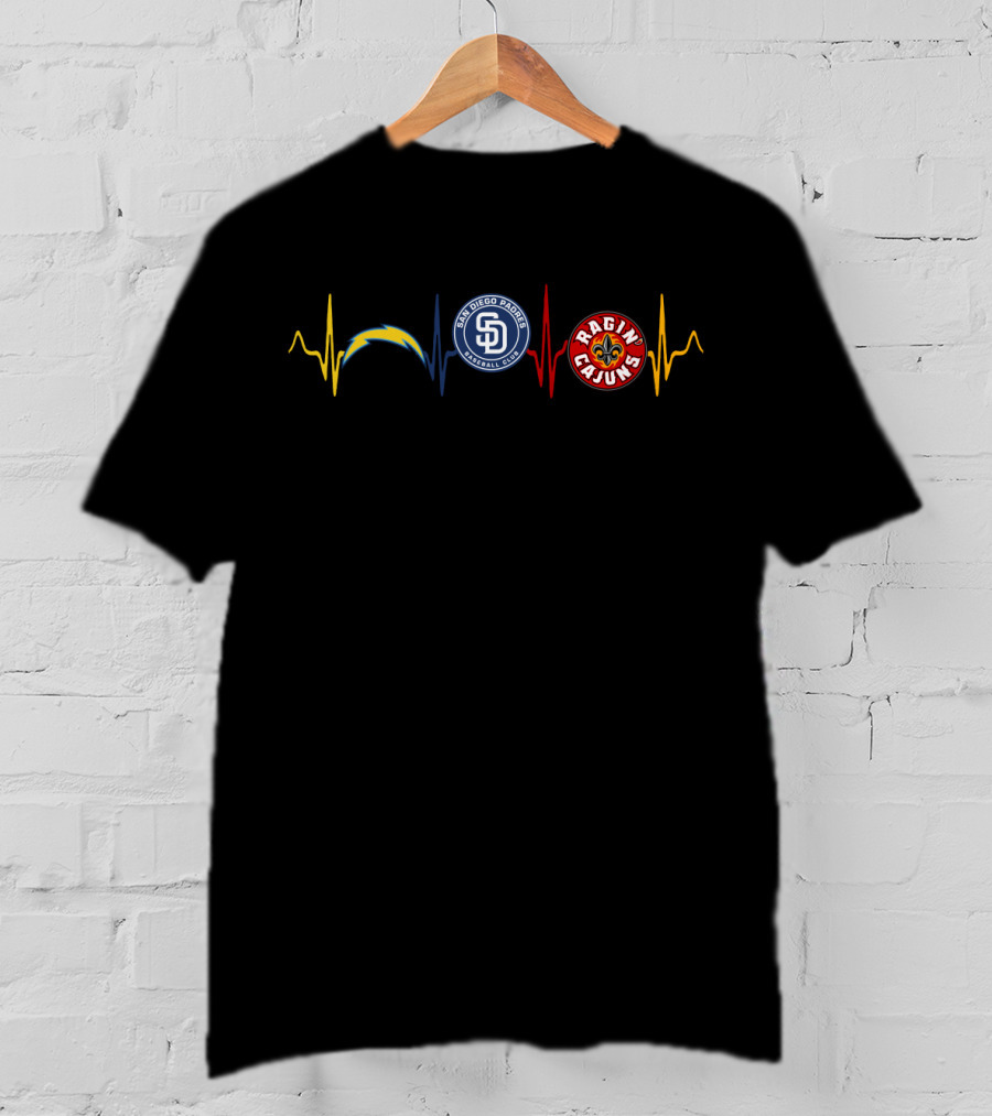 Chargers San Diego Padres Ragin Cajuns Heartbeat T-Shirt