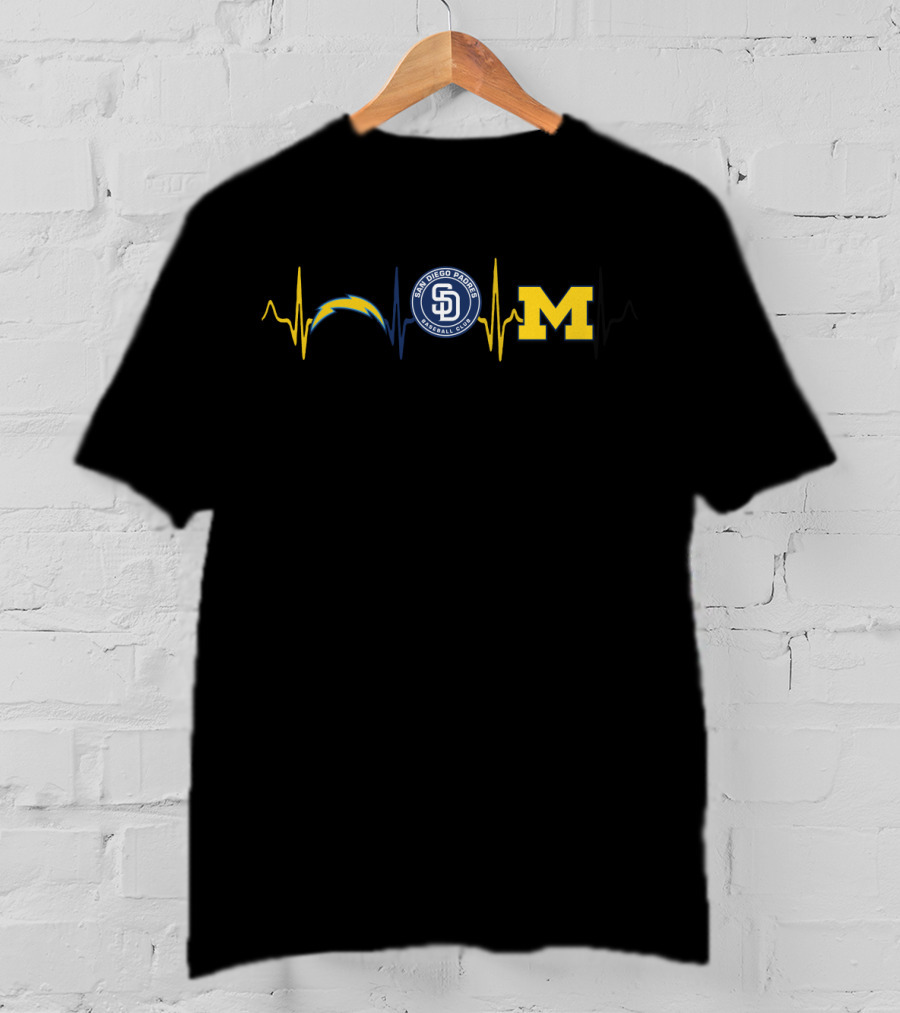 San Diego Chargers Padres Michigan Wolverines Mw Heartbeat T-Shirt
