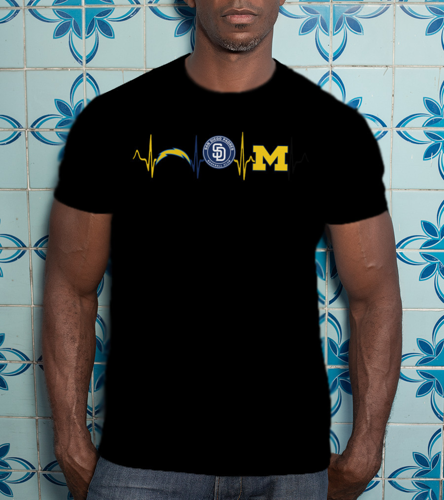 San Diego Chargers Padres Michigan Wolverines Mw Heartbeat T-Shirt