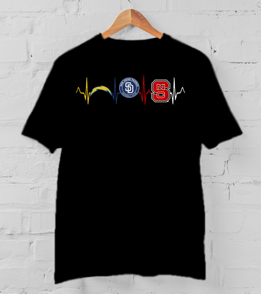 Love Chargers San Diego Padres Nc State Wolfpack Ekg T-Shirt