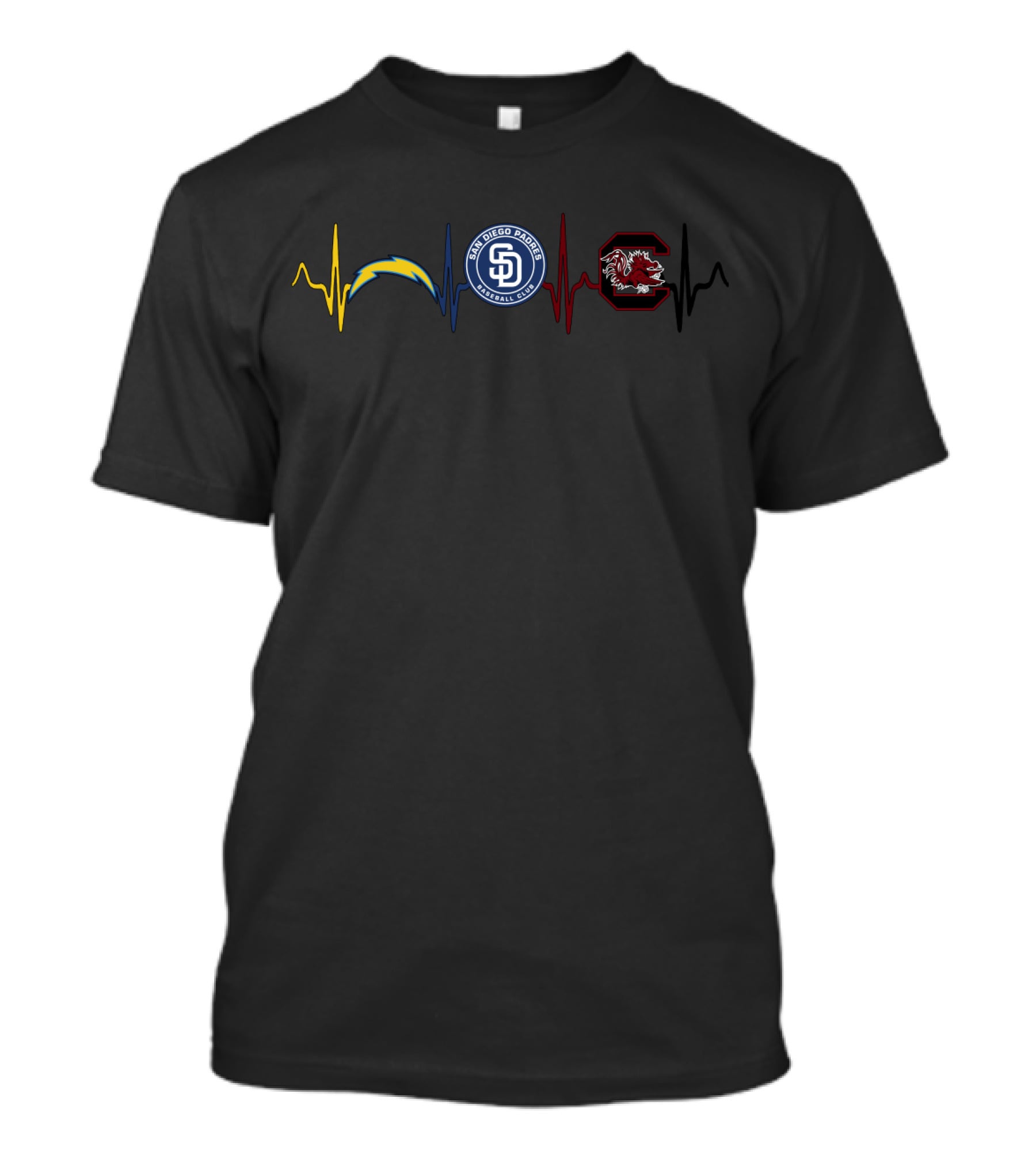 Love Chargers Padres South Carolina Gamecocks Heartbeat T-Shirt