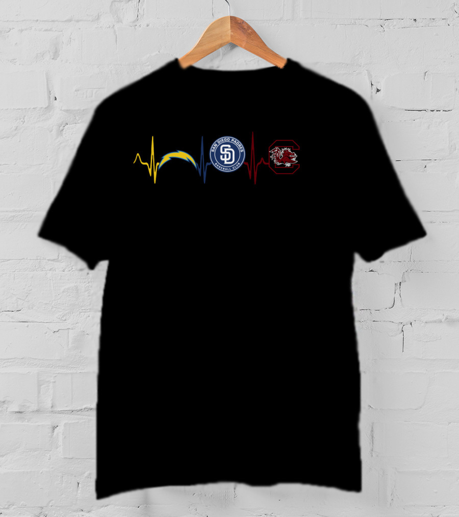 Love Chargers Padres South Carolina Gamecocks Heartbeat T-Shirt