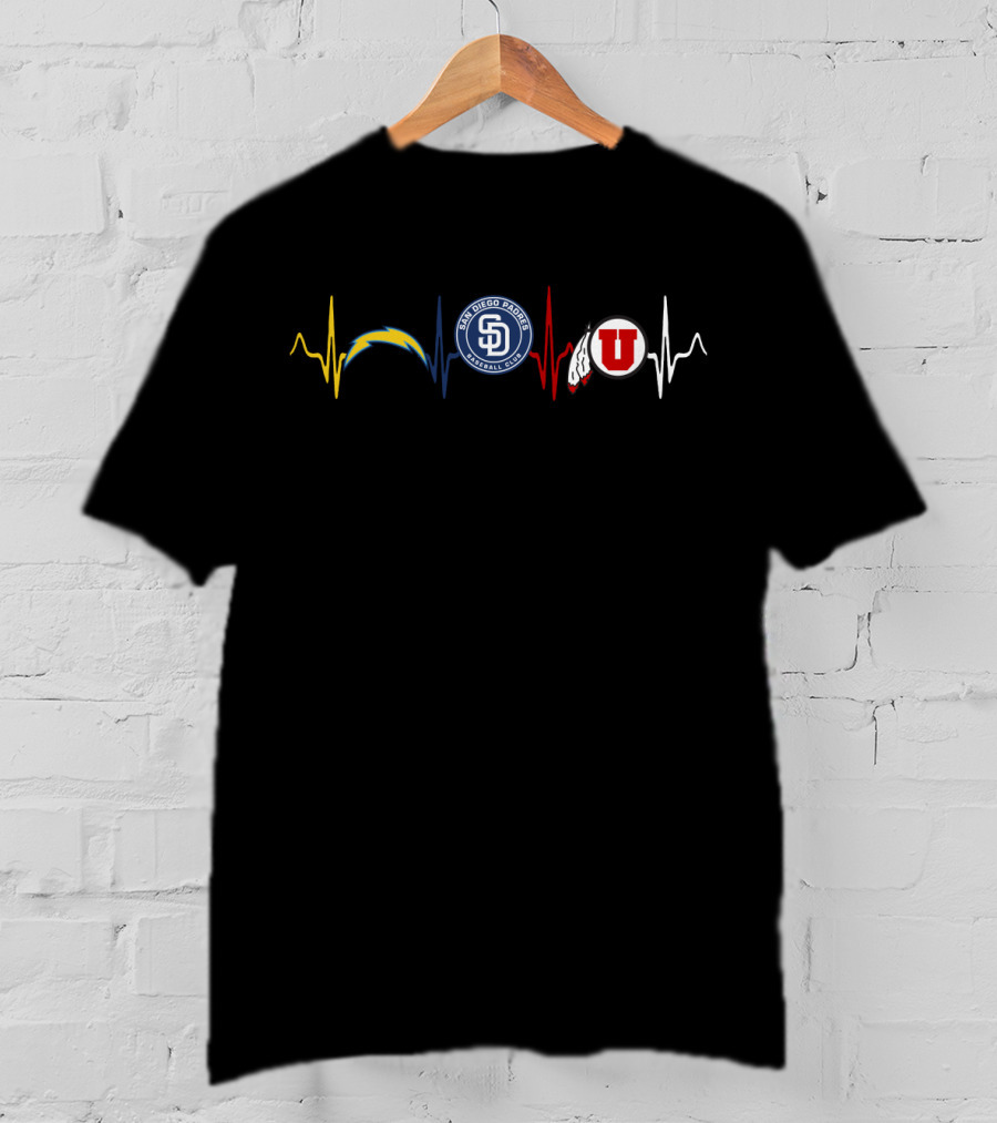 Love San Diego Chargers Padres Utah Utes Heartbeat T-Shirt