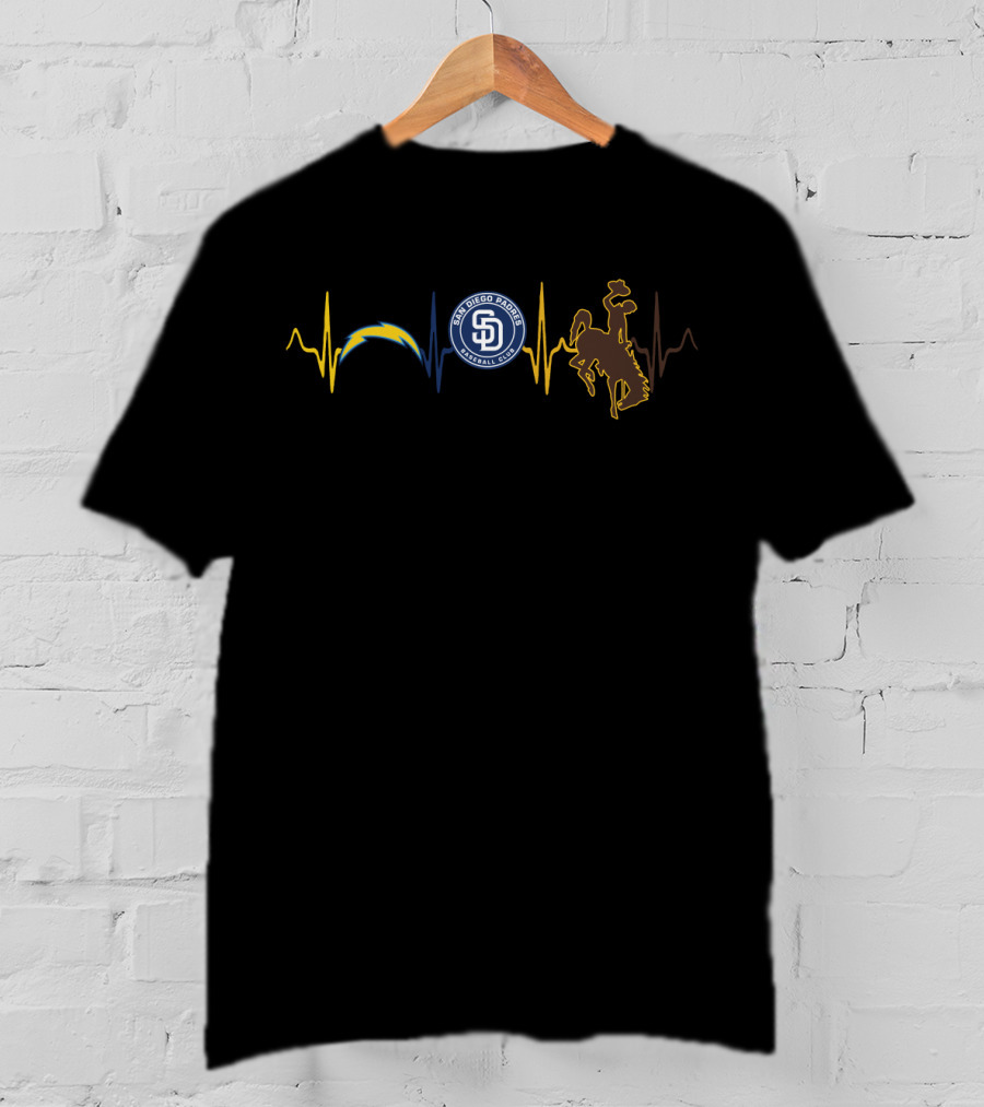 San Diego Chargers Padres Wyoming Cowboys Heartbeat T-Shirt