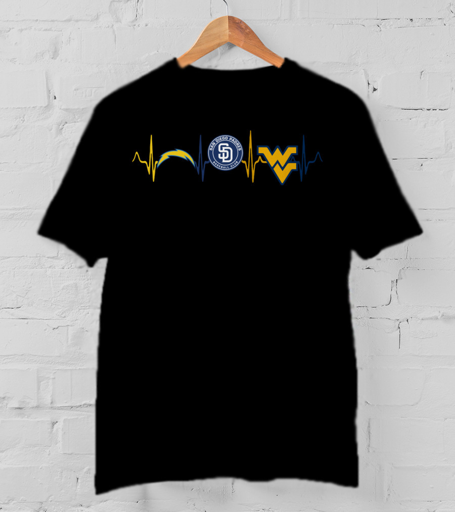 San Diego Chargers Padres West Virginia Mountaineers Heartbeat T-Shirt